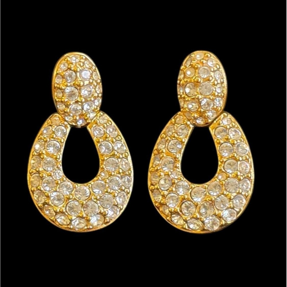 Swarovski Gold Tone Crystal Door Knocker Pierced Vintage Earrings